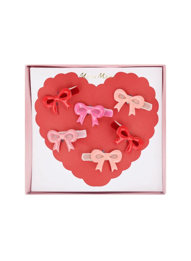 Valentine's Bow Hair Clips - Set of 6